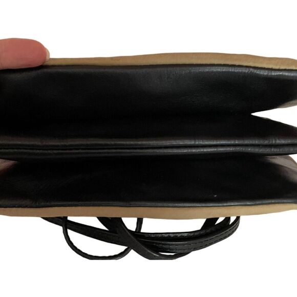 MZ Wallace Expandable Suede Leather Crossbody Tan & Black Bag - Picture 5 of 10